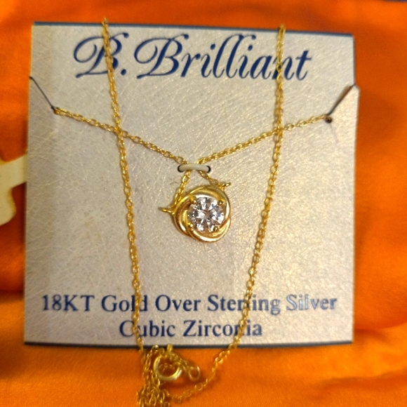 18KT GOLD OVER STERLING SILVER CUBIC ZIRCONIA DIAMOND SWIRL NECKLACE B.BRILLIANT - Picture 2 of 4